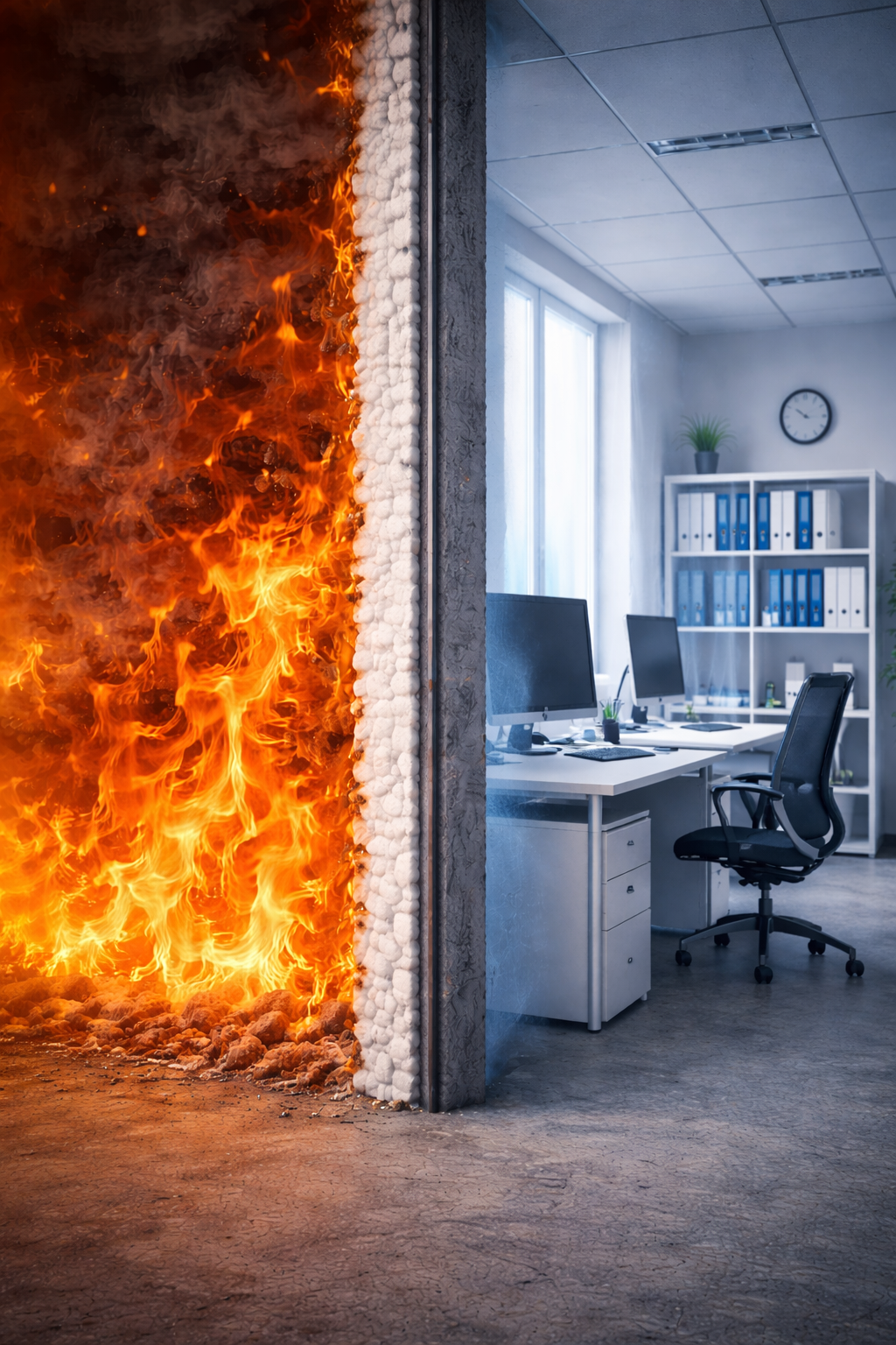 Protection globale bâtiment par peinture intumescente et flocage